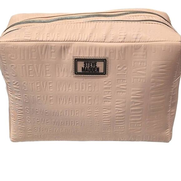 Steve Madden Embossed Logo Double Zip Nylon XL Cosmetic Bag- Blush - Picture 3 of 12